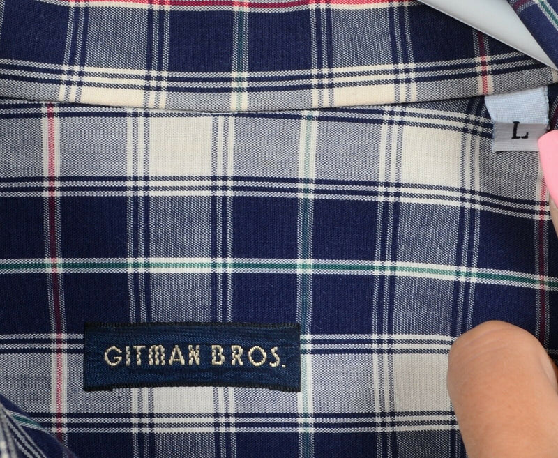 Gitman Bros. Men's Large Navy Blue Plaid Vintage Long Sleeve Button-Down Shirt