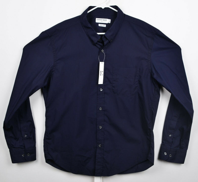 American Apparel Men's Sz XL Slim Fit Poplin Navy Blue USA Button-Down Shirt