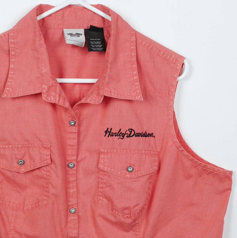Harley-Davidson Women's 2W Pink Bejewled Buttons Garage Mechanic Biker Shirt