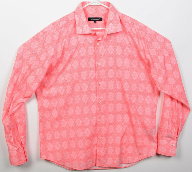 Bogosse Men's 6/2XL Pink Geometric Long Sleeve Button-Front Shirt