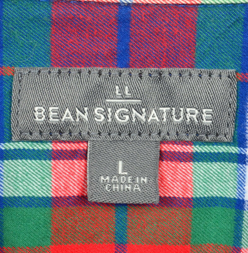 L.L. Bean Signature Men's Large Blue Red Multi-Color Plaid Button-Front Shirt