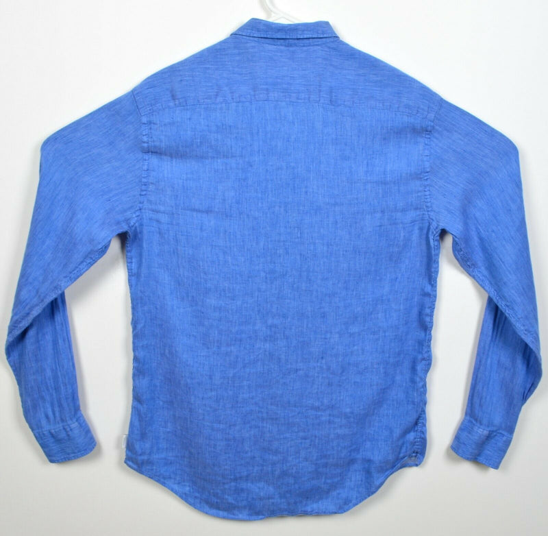 Armani Collezioni Men's Medium Linen Cotton Blend Blue Button-Front Shirt