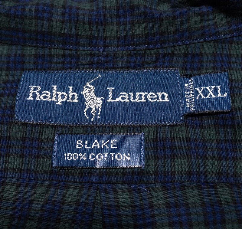 Polo Ralph Lauren Shirt Men's 2XL Long Sleeve Blue Green Plaid Vintage 90s Blake