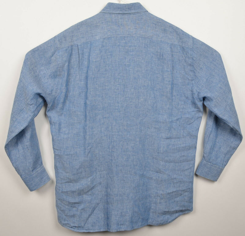 Gitman Bros. Men's Large 100% Linen Blue Chambray Made in USA Button-Front Shirt