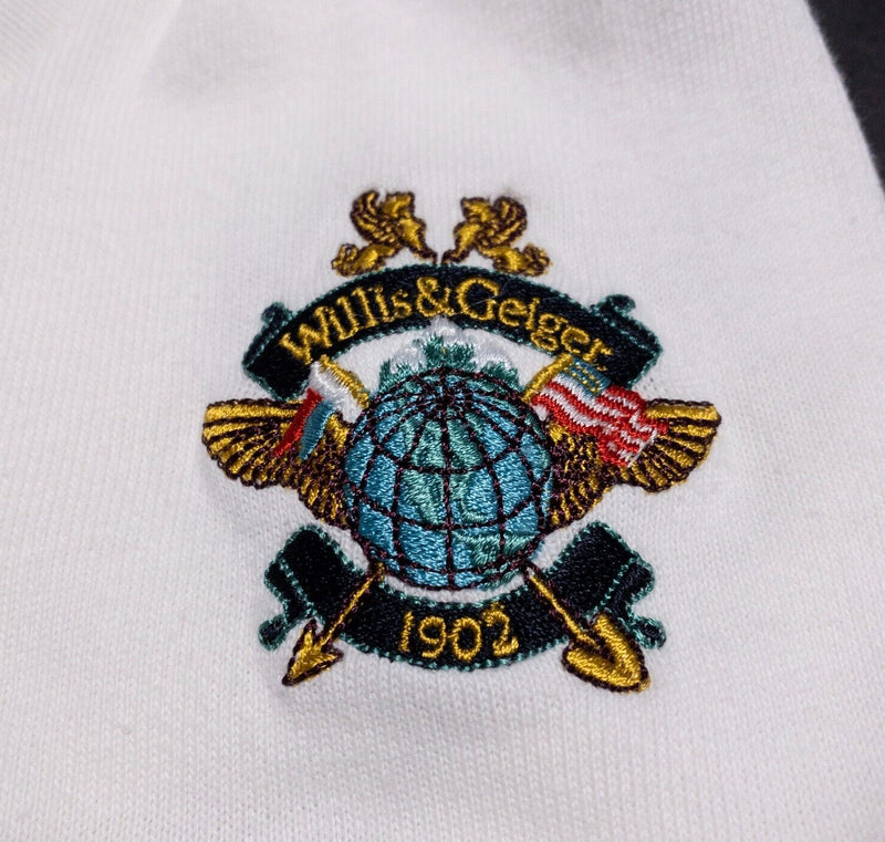 Willis & Geiger Polo Men's Large Long Sleeve Solid White Crest Logo Outfitters
