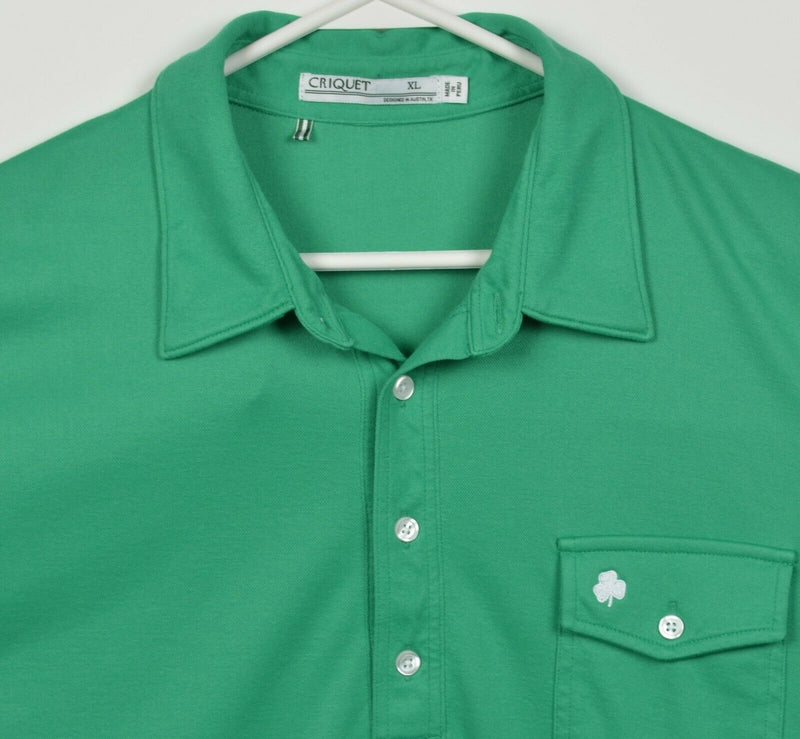 Criquet Men's XL Shamrock Pocket Solid Green Cotton Blend Golf Casual Polo Shirt