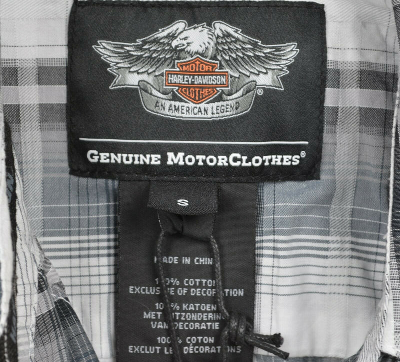 Harley-Davidson Men's Small HDMC Skull Gray Plaid Biker Button-Front Shirt