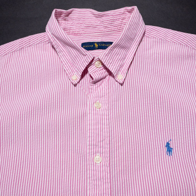 Polo Ralph Lauren Seersucker Shirt Men's XL Pink Striped Button-Down Preppy