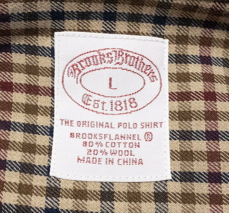 Brooks Brothers Brooksflannel Large Men's Wool Blend Shirt Check Long Sleeve