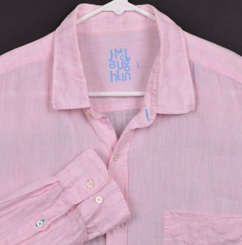 J. McLaughlin Men's Sz Large 100% Linen Solid Pink Resort Long Sleeve Shirt