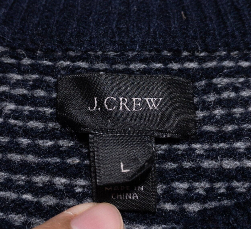 J. Crew Birdseye Sweater Men's Large Lambswool Pullover Crewneck Blue E4128