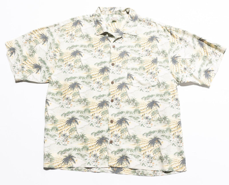 Tommy Bahama Silk Hawaiian Shirt Men's XL Aloha Camp Beige Floral Palm