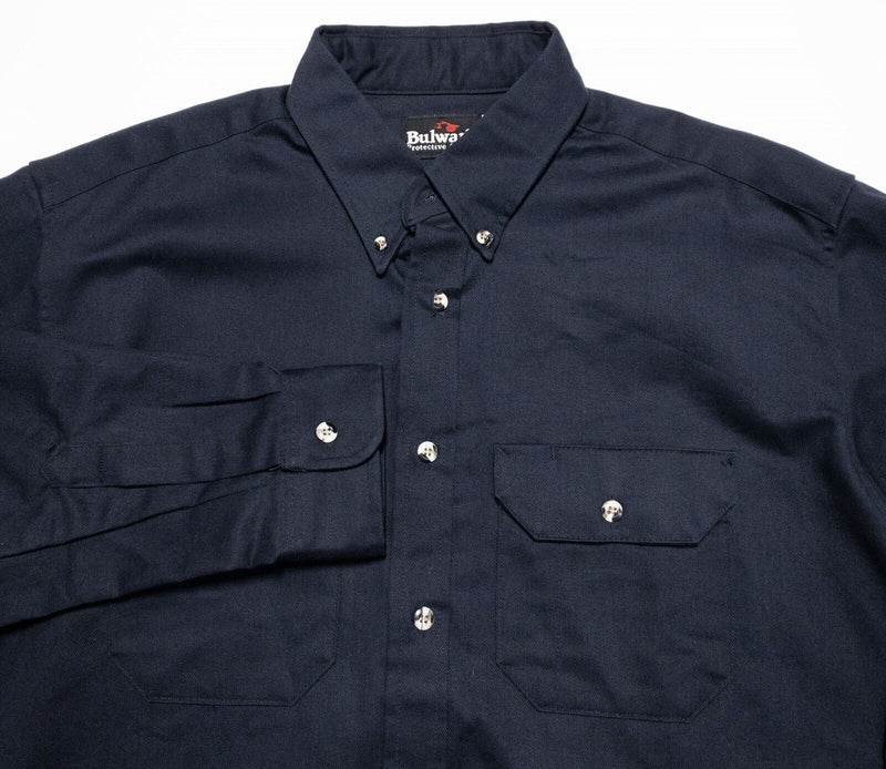 Bulwark FR Shirt Men's Large Long Sleeve Button-Down Navy Blue Work 8.6 ATPV