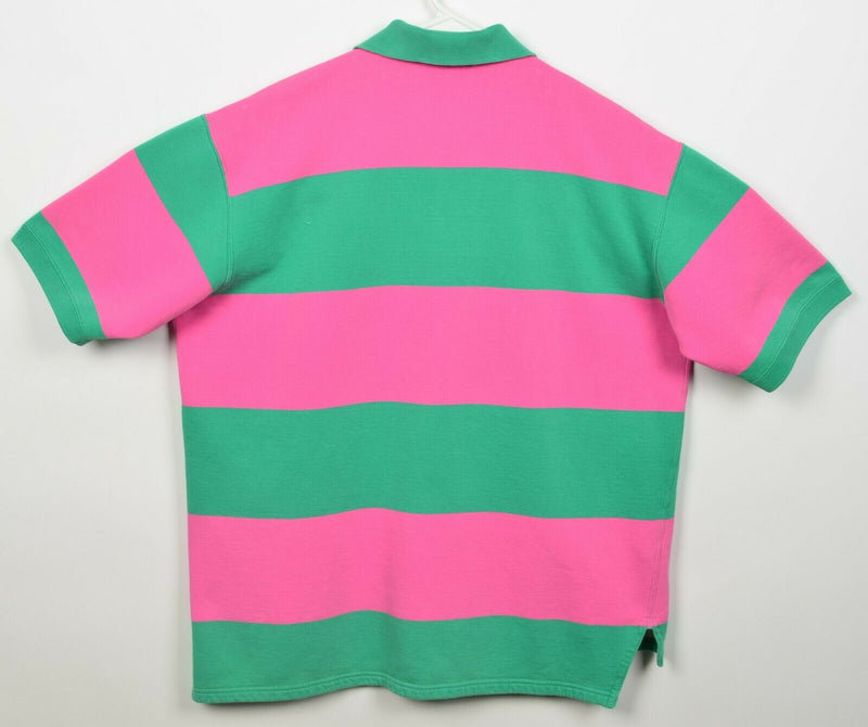 Polo Ralph Lauren Men's Medium Chunky Pink Green Stripe Sweatshirt Rugby Shirt