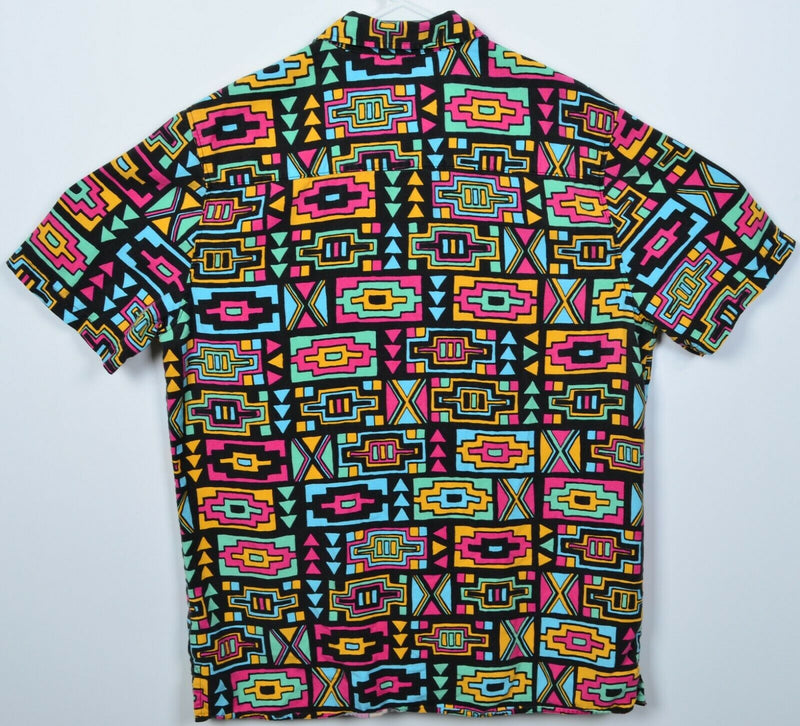 H&M Coachella Men's Medium Aztec Geometric Colorful Pink Blue Button-Front Shirt