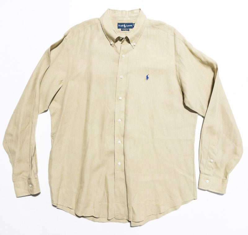 Polo Ralph Lauren Linen Shirt Men's XL Classic Fit Beige Long Sleeve Button-Down