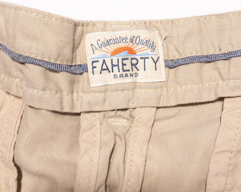 Faherty Shorts Men's 34 Chino Tan 9" Inseam Belt Loop Casual Cotton Lyocell