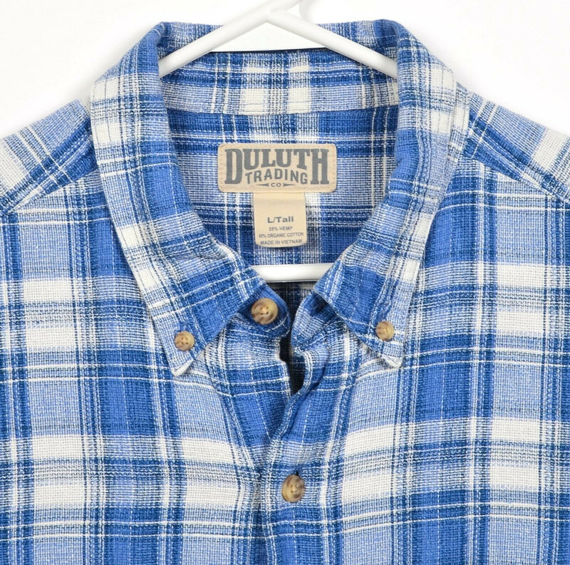 Duluth Trading Co Men's LT (Large Tall) Hemp Blend Blue Plaid Button-Down Shirt