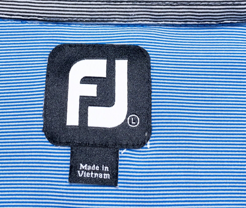 FootJoy Golf Shirt Large Mens Polo Blue Yellow Colorblock Stripe Wicking Stretch