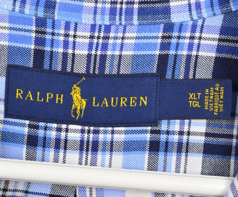 Polo Ralph Lauren Men's XLT (XL Tall) Blue Navy Blue Plaid Button-Down Shirt