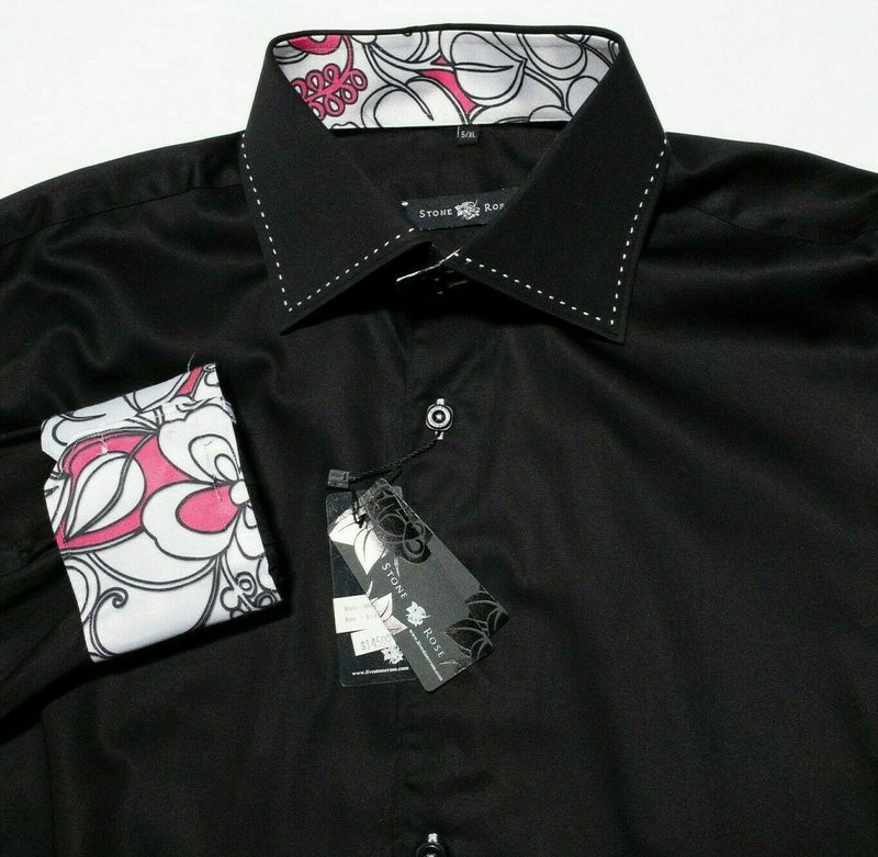 Stone Rose Men's Shirt 5 (XL) Flip Cuff Black Long Sleeve Button-Front