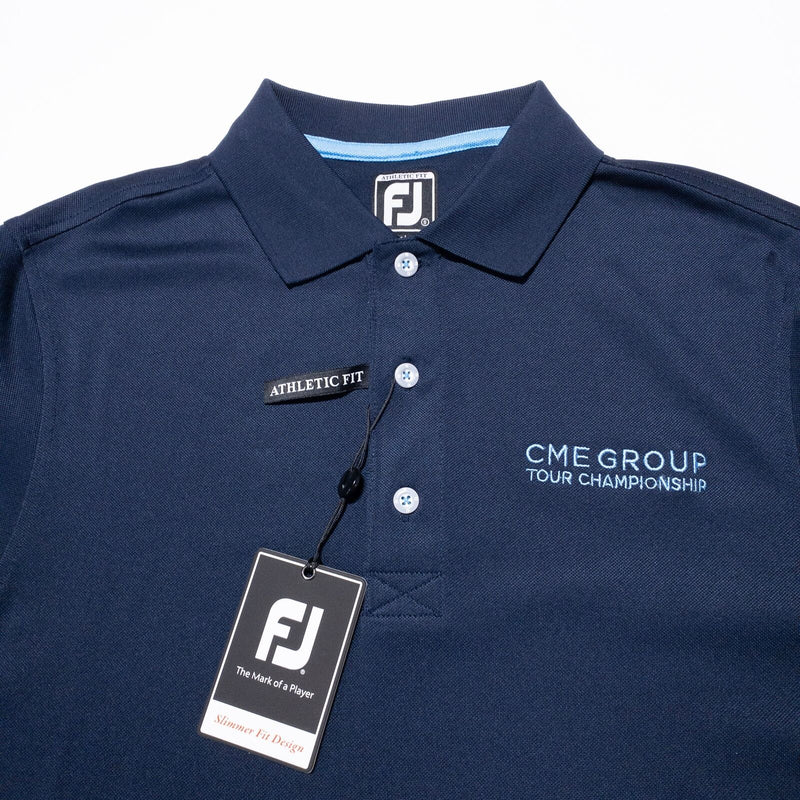 FootJoy Golf Shirt Men's Small Polo Navy Blue Wicking Pique Ribbon Placket CME