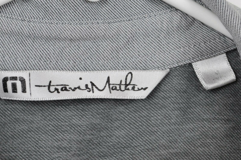 Travis Mathew Men's Sz Medium Gray Blue Striped Cotton Blend Golf Polo Shirt