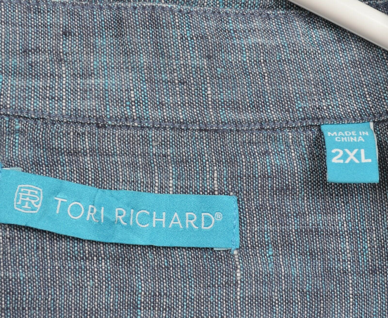 Tori Richard Men's 2XL 100% Linen Blue Chambray Long Sleeve Button-Front Shirt