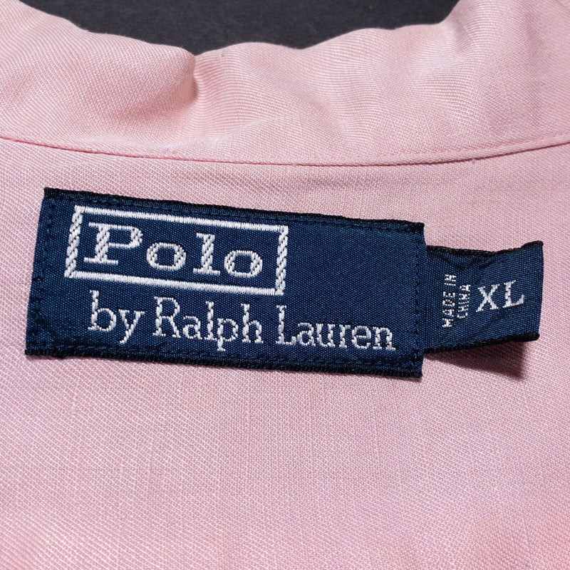 Polo Ralph Lauren Silk Linen Shirt Men's XL Loop Collar Pink Vintage 90s Club