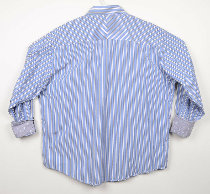 Ted Baker London Men's 17.5-34/35 (XL) Floral Flip Cuff Blue Striped Dress Shirt