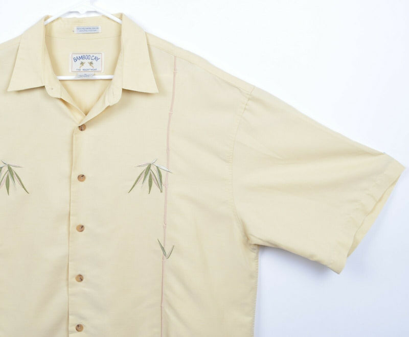 Bamboo Cay Men's Sz XL Rayon Embroidered Palm Tree Yellow Hawaiian Shirt