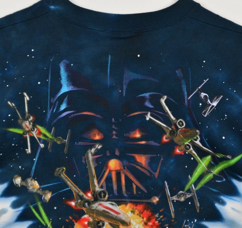 Vintage 90s Star Wars Men's Sz Large Tie Dye Liquid Blue Darth Vader Space Shirt