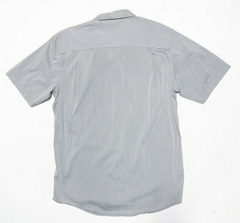 Travis Mathew Button-Up Shirt Men's Large Gray Striped Casual Short Sleeve