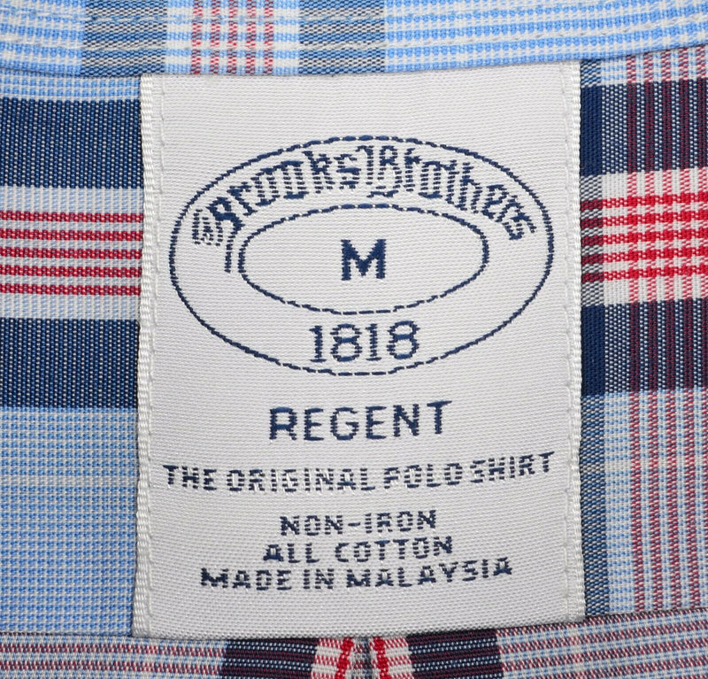 Brooks Brothers Men's Sz Medium Regent Non-Iron Blue Red Plaid Dress Shirt