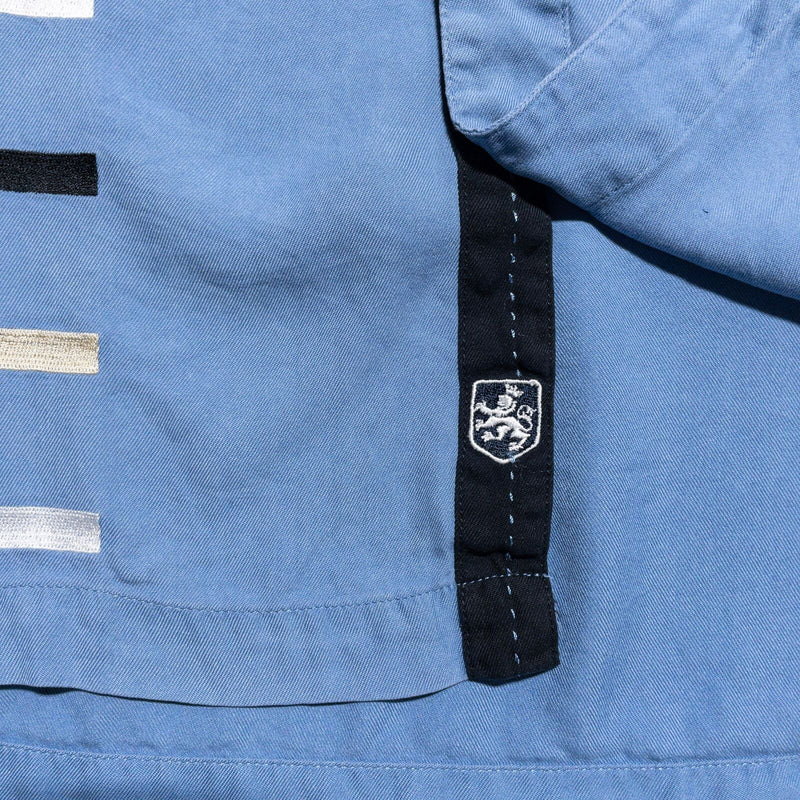 Nat Nast Silk Bowling Shirt Men's XL Panel Striped Blue Luxury Originals