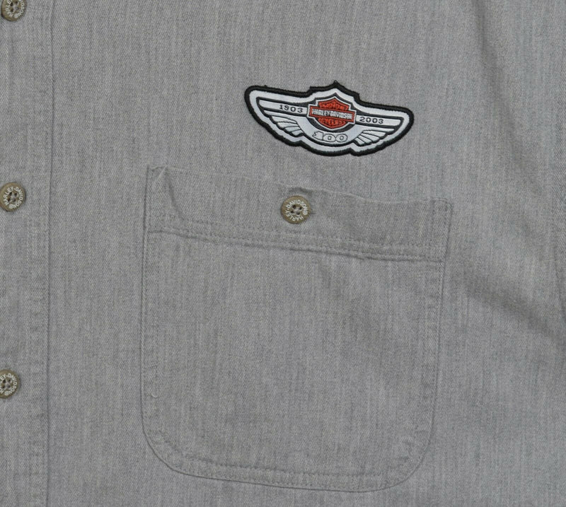 Harley-Davidson Men's 2XL 100th Anniversary Gray Button-Front Garage Biker Shirt