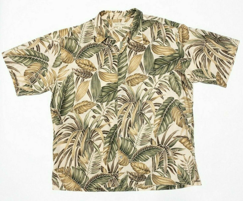 Tori Richard Hawaiian Shirt 2XL Men's Cotton Lawn Floral Palm Green Gold Aloha