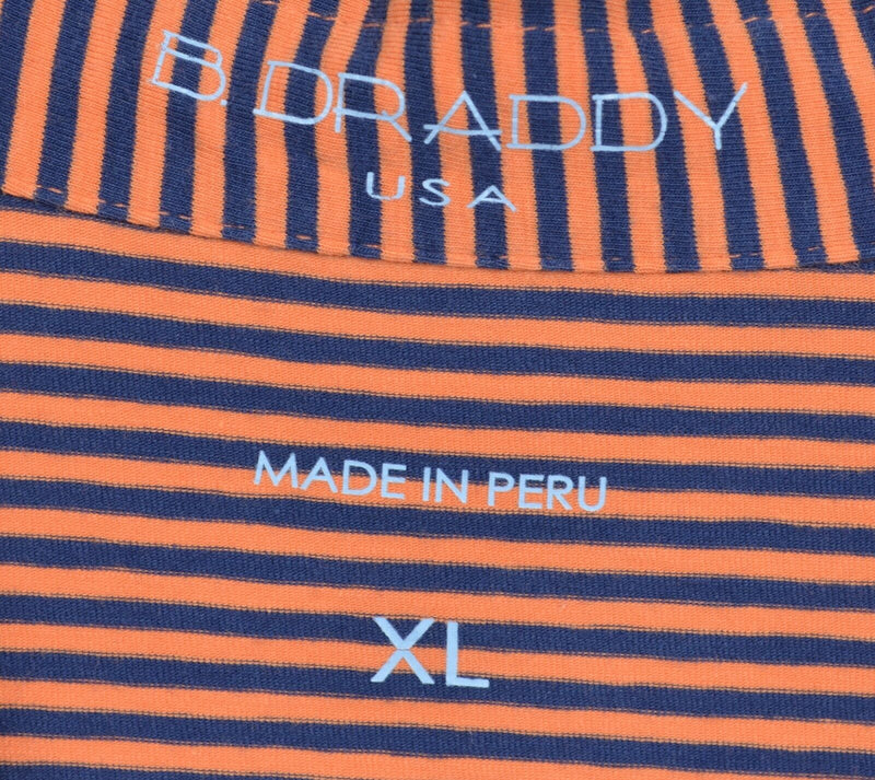 B. Draddy Men's XL Orange Navy Blue Striped Pima Cotton Golf Pocket Polo Shirt