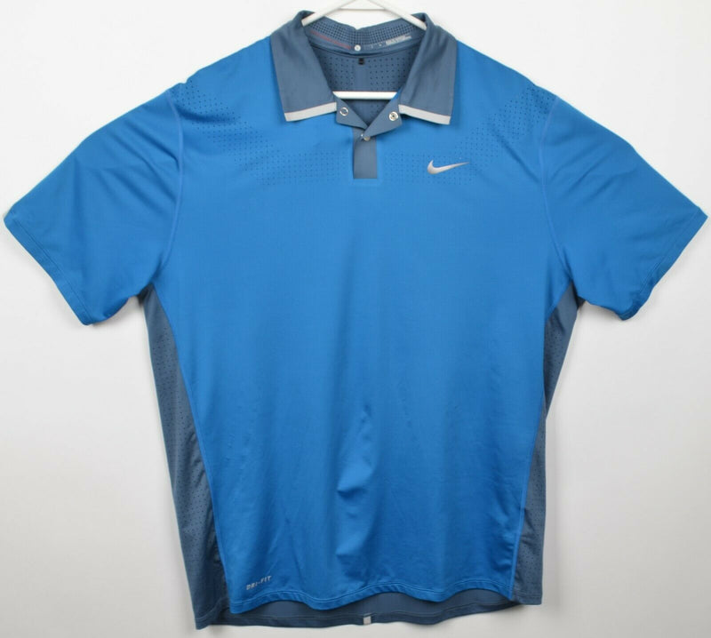 Nike Golf Tiger Woods Collection Men's Large Blue Swoosh Snap Vented Polo Shirt