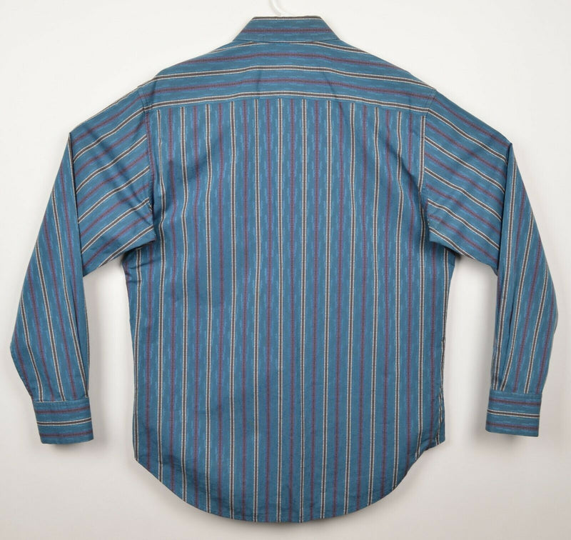 Robert Graham Men's Sz Medium Flip Cuff Teal Blue Purple Striped Geometric Shirt