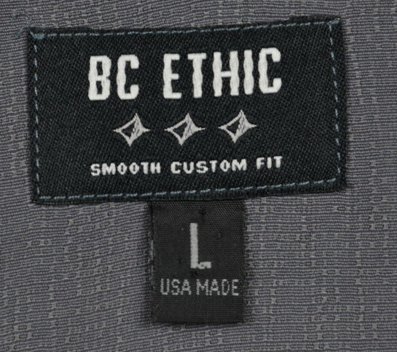 Vtg BC Ethic Men's Large Gray Retro Bowling Shiny Rayon USA Lounge Camp Shirt