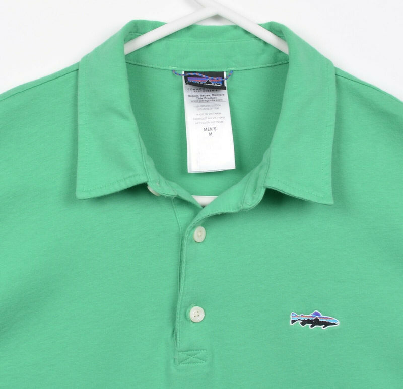 Patagonia Men's Sz Medium Fish Logo Green Organic Cotton Polo Shirt