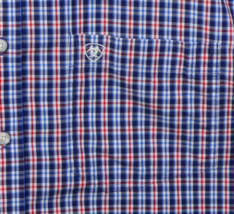 Ariat Pro Series Men's 2XL Blue Red Plaid Western Rodeo Cowboy Button-Down Shirt