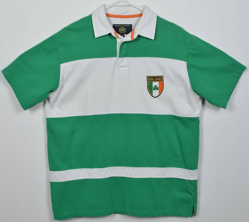 Blarney Designs Men's Medium Ireland Rugby Green Chunky Striped Polo Shirt