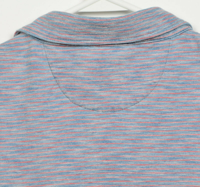 Faherty Brand Men's XL Red Blue Indigo Dyed Short Sleeve Pocket Polo Shirt