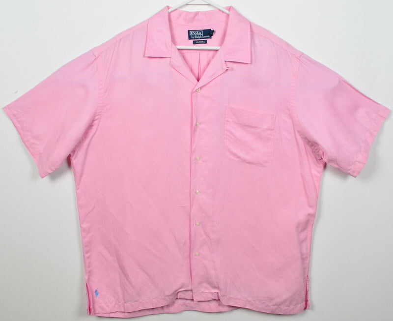 Polo Ralph Lauren Men's XL Solid Pink Silk Linen Blend Caldwell Camp Shirt