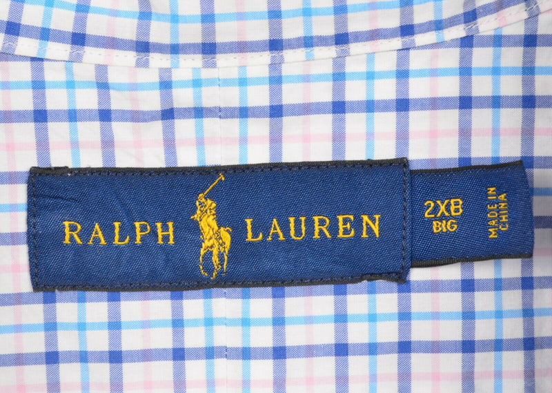 Polo Ralph Lauren Men's 2XB (2XL Big) Blue Pink Plaid S/S Button-Down Shirt