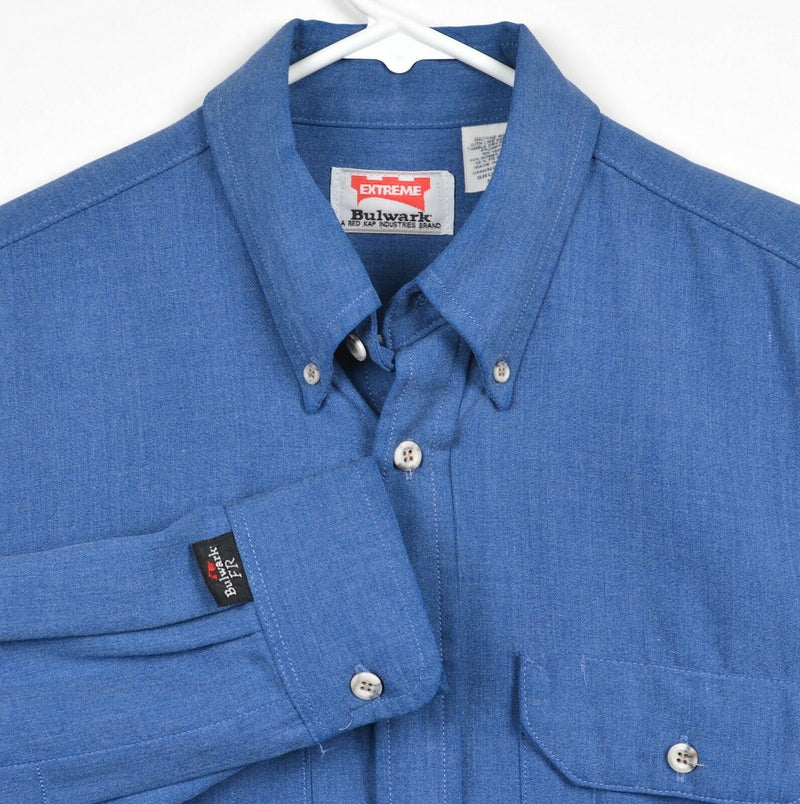 Bulwark FR Men's Sz Medium Flame Resistant Blue Button-Down Work Uniform Shirt