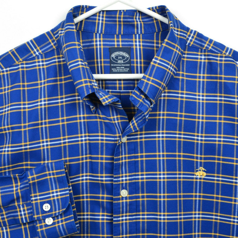 Brooks Brothers Men's 2XL Blue Yellow Plaid Non-Iron Logo Button-Down Shirt