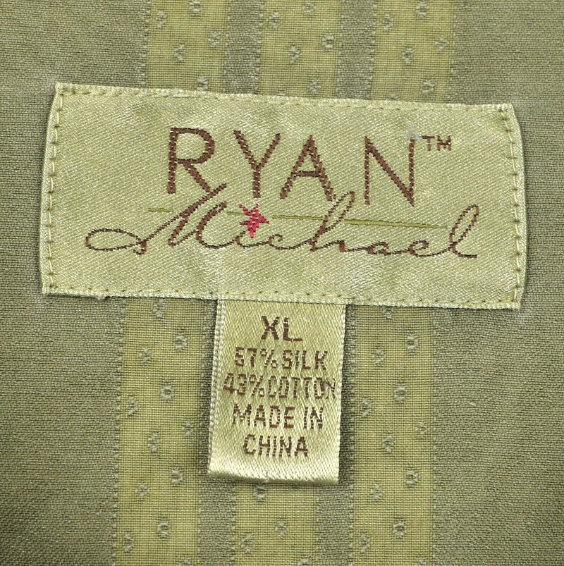 Ryan Michael Men's Sz XL Pearl Snap Silk Blend Green Striped Western Shirt